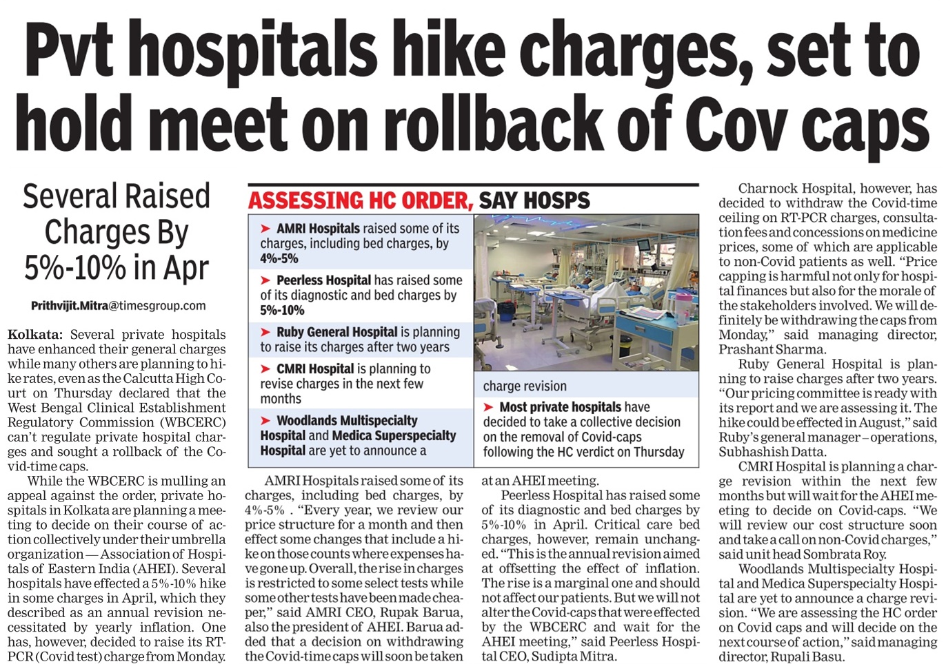 Pvt hospitals hike charges, set to hold meet on rollback of Cov caps